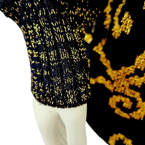VTG 80's Black & Gold Long Sleeve Tunic Sweater - Picture 2 of 4